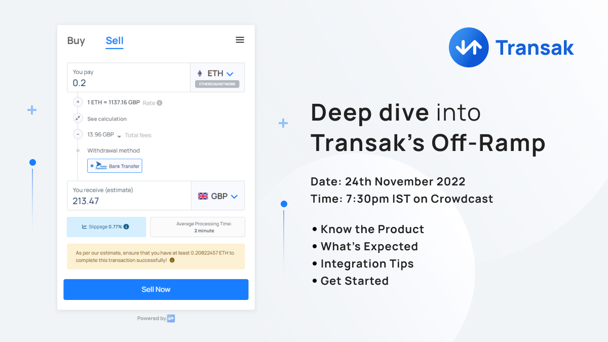 With Transak, users can now offramp 40+ crypto assets directly to
